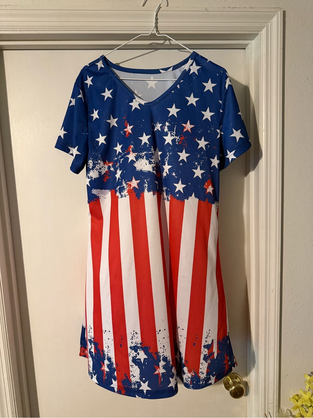 Patriotic Star & Stripe V-Neck Dress - Blue/Red/White
